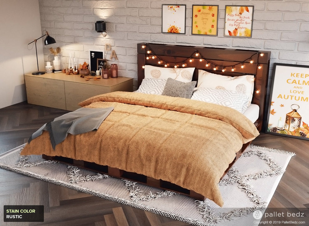 Pallet Beds - King Platform Bed in Rustic Stain for Fall